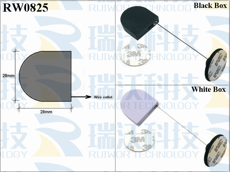 RW0825 Retractable Tether specifications (cable exit details, box size details)