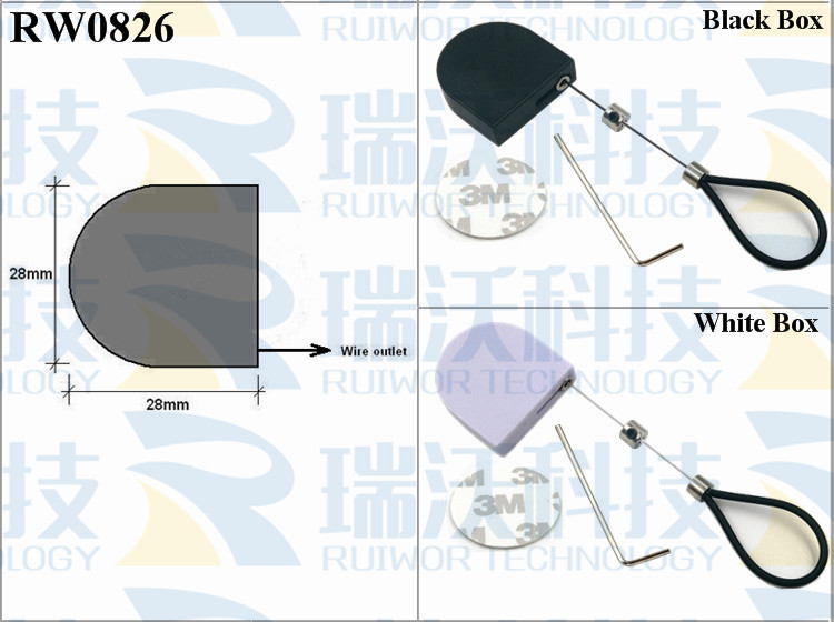 RW0826 Retractable Tether specifications (cable exit details, box size details)