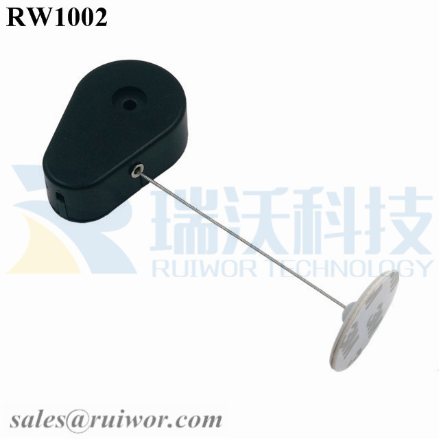 RW1002 Drop-shaped Retractable Security Tether Plus Dia 30mm Circular Adhesive ABS Plate Store Anti Theft Display