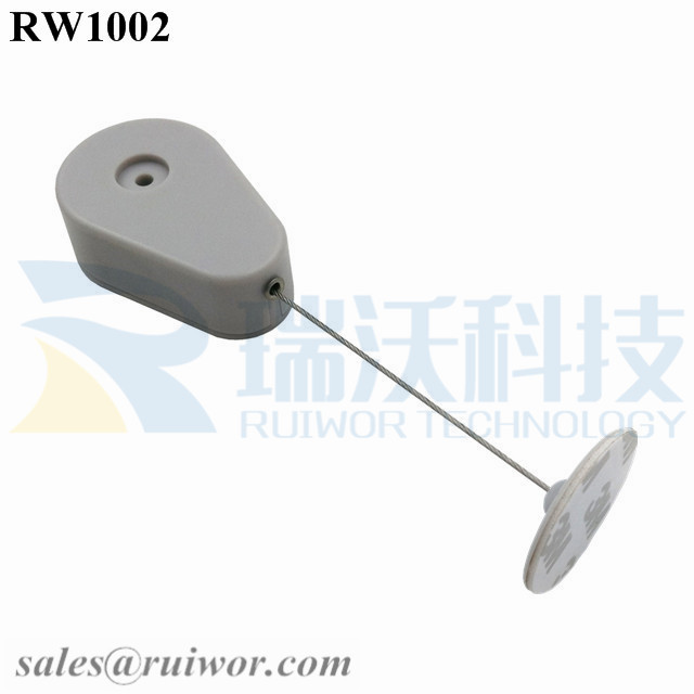 RW1002 Drop-shaped Retractable Security Tether Plus Dia 30mm Circular Adhesive ABS Plate Store Anti Theft Display