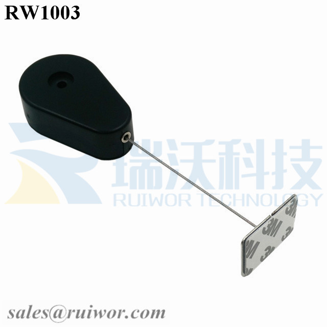 Online Exporter Badge Pulley -
 RW1003 Drop-shaped Retractable Security Tether with Steel Wire Plus Rectangular Adhesive metal Plate for Retail Products Display – Ruiwor