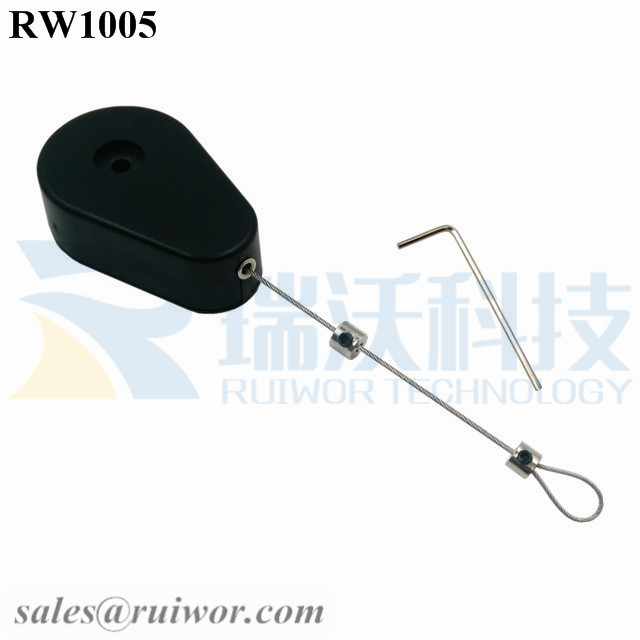 RW1005-Retractable-Security-Tether-Black-Exit-B-With-Adjustalbe-Lasso-Loop-End-by-Small-Lock-and-Allen-Key