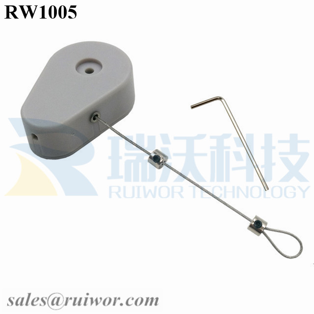RW1005 Drop-shaped Retractable Security Tether Plus Adjustalbe Lasso Loop by Small Lock and Allen Key for Anti Theft Display