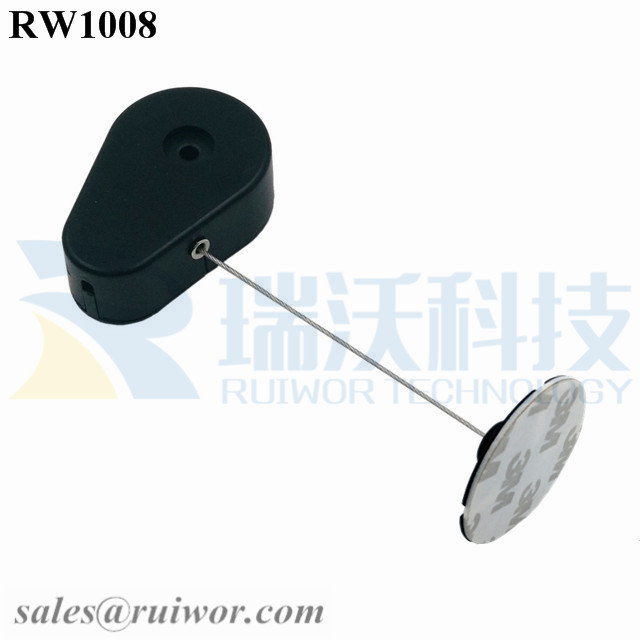 RW1008 Drop-shaped Retractable Security Tether Plus Dia 38mm Circular Sticky Flexible ABS Plate for Store Display