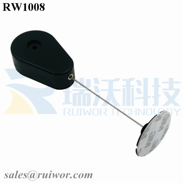 Good Quality Security Tether For Retail Displays -
 RW1008 Drop-shaped Retractable Security Tether Plus Dia 38mm Circular Sticky Flexible ABS Plate for Store Display – Ruiwor