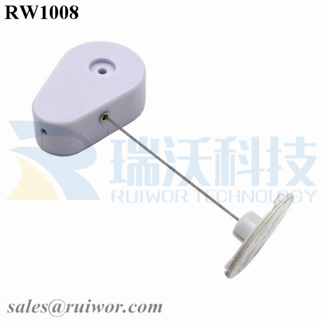 RW1008 Drop-shaped Retractable Security Tether Plus Dia 38mm Circular Sticky Flexible ABS Plate for Store Display