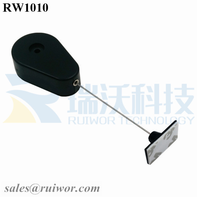 RW1010-Retractable-Security-Tether-Black-Exit-B-With-25X15mm-Rectangular-Adhesive-ABS-Plate