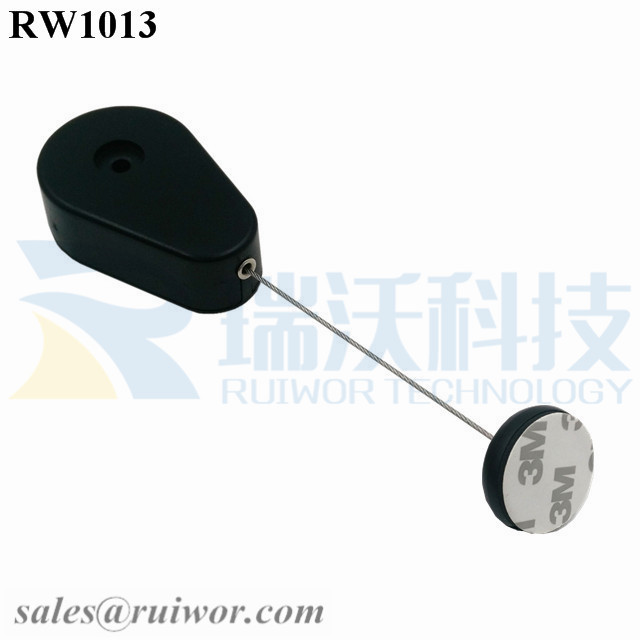 RW1013-Retractable-Security-Tether-Black-Exit-B-With-Diameter-30MM-Circular-Adhesive-ABS-Block
