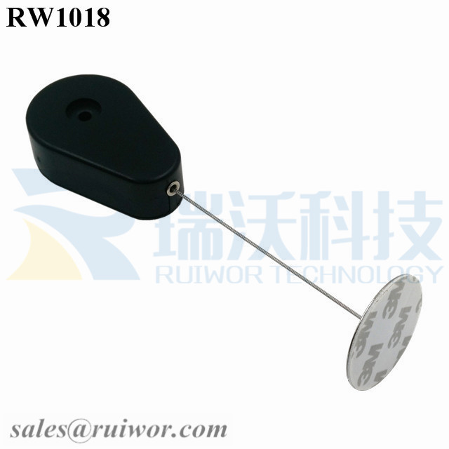 RW1018 Drop-shaped Retractable Security Tether Plus 38mm Circular Sticky metal Plate for Product Retail Display Featured Image