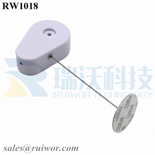 RW1018 Drop-shaped Retractable Security Tether Plus 38mm Circular Sticky metal Plate for Product Retail Display