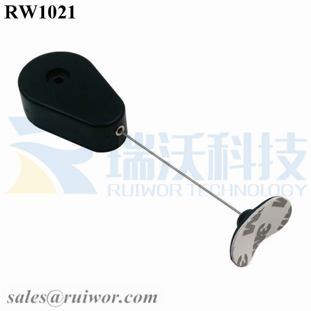 RW1021-Retractable-Security-Tether-Black-Exit-B-With-33X19MM-Oval-Sticky-Flexible-Plate-Cable-End