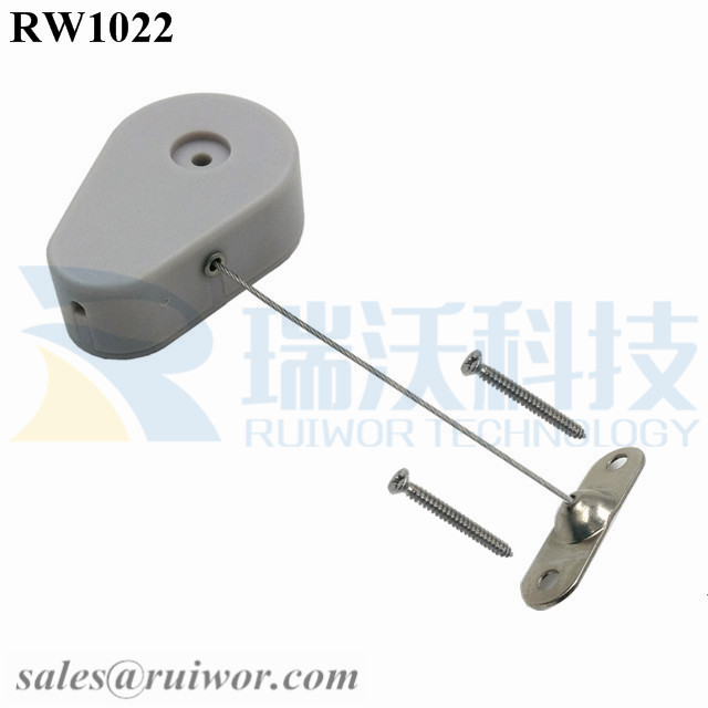 RW1022 Drop-shaped Retractable Security Tether Plus 10x31MM Two Screw Perforated Oval Metal Plate Connector Installed by Screw