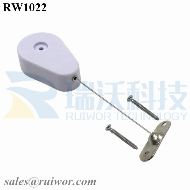 RW1022 Drop-shaped Retractable Security Tether Plus 10x31MM Two Screw Perforated Oval Metal Plate Connector Installed by Screw