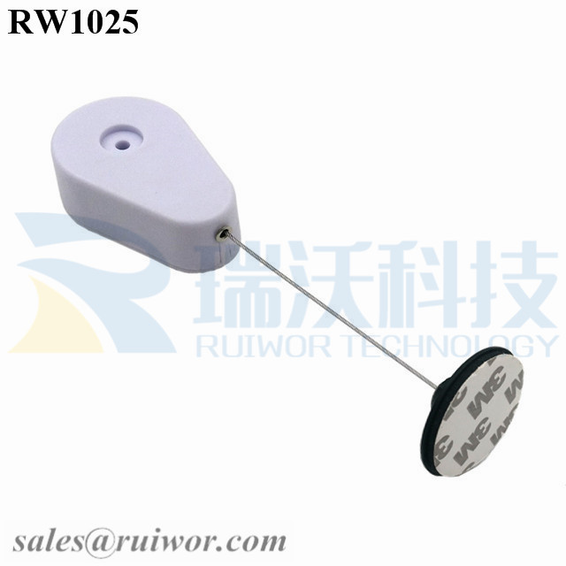 RW1025 Drop-shaped Retractable Security Tether  Plus Dia 38mm Circular Adhesive Plastic Plate