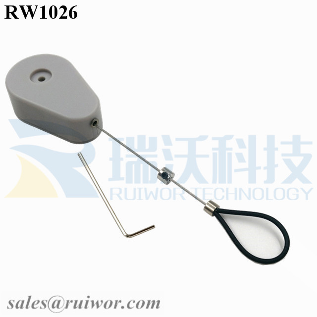 RW1026 Drop-shaped Retractable Security Tether Plus Adjustable Stainless Steel Wire Loop Coated Silicone Hose