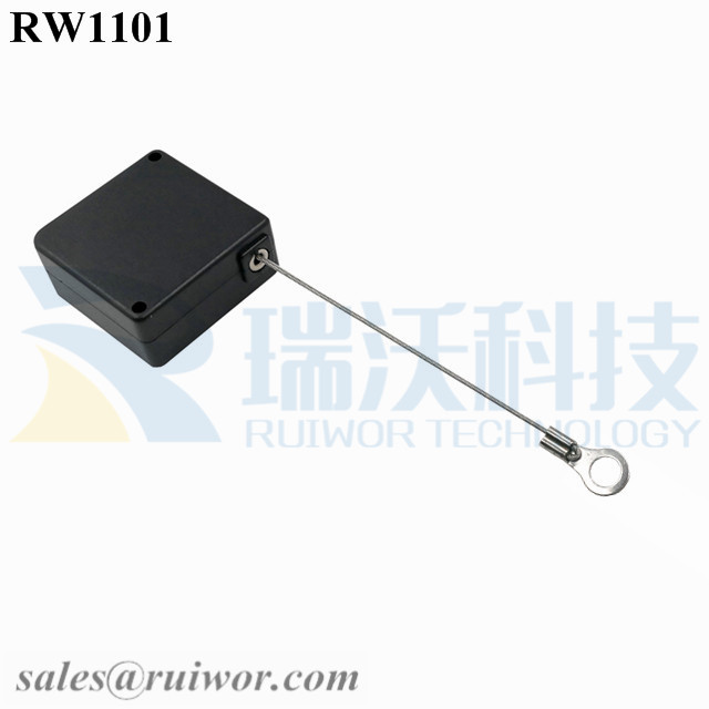 RW1101 Retail Security Tether specifications (cable exit details, box size details)