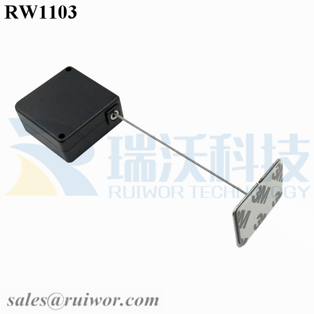RW1103 Retail Security Tether specifications (cable exit details, box size details)