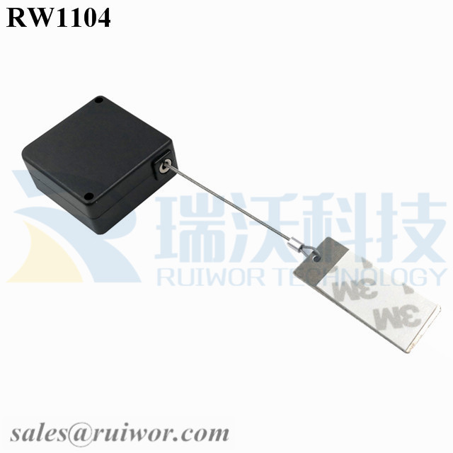 RW1104-Retail-Security-Tether-Black-Box-With-45X19mm-Rectangular-Sticky-Metal-Plate