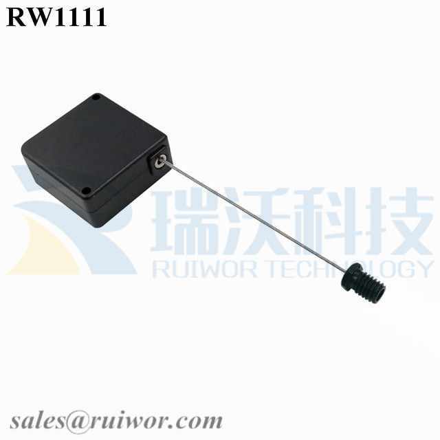 RW1111 Retail Security Tether specifications (cable exit details, box size details)