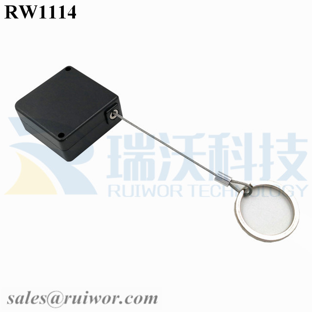 RW1114 Retail Security Tether specifications (cable exit details, box size details)