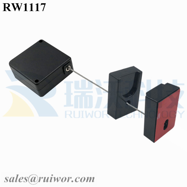 RW1117 Retail Security Tether specifications (cable exit details, box size details)