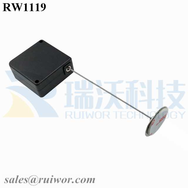 RW1119 Retail Security Tether specifications (cable exit details, box size details)