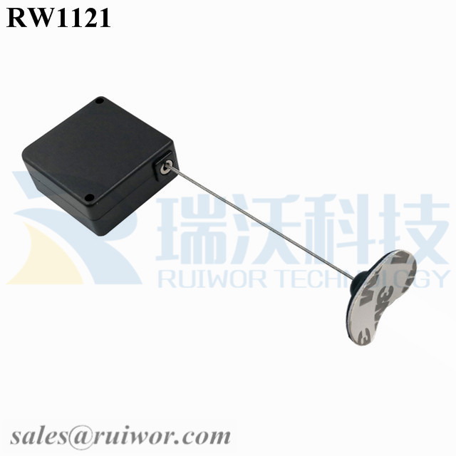 RW1121-Retail-Security-Tether-Black-Box-With-33X19MM-Oval-Sticky-Flexible-Plate-Cable-End