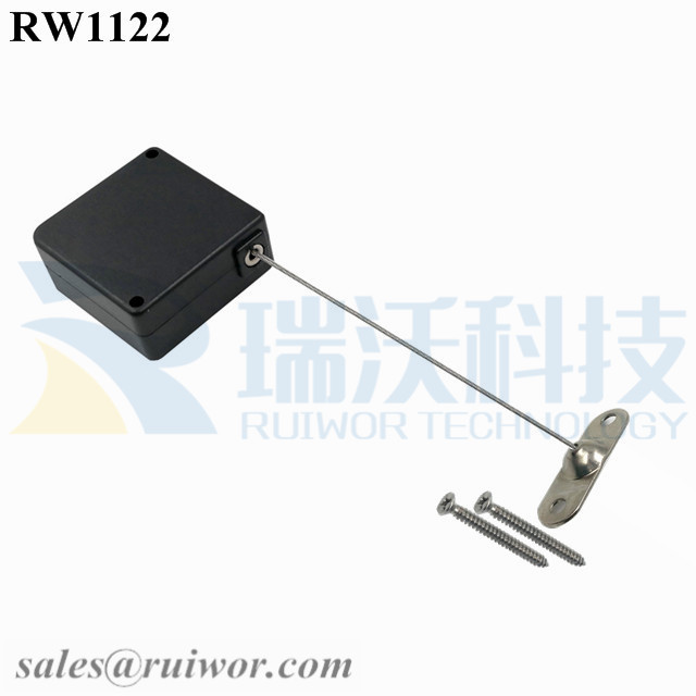 RW1122-Retail-Security-Tether-Black-Box-With-Two-Screw-Perforated-Oval-Metal-Plate