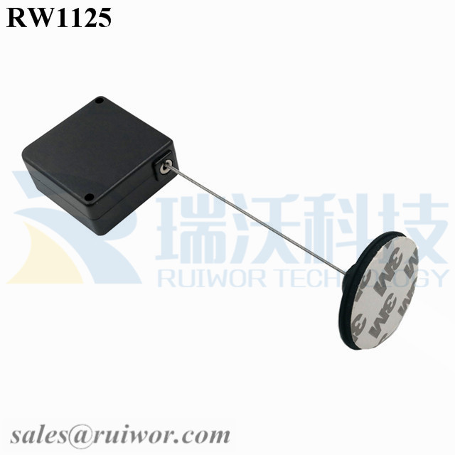 RW1125-Retail-Security-Tether-Black-Box-With-Diameter-38mm-Circular-Adhesive-Plastic-Plate-Connector