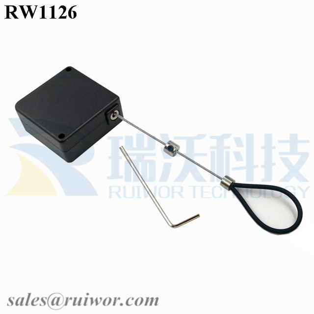 RW1126-Retail-Security-Tether-Black-Box-With-Adjustalbe-Stainless-Steel-Cable-Loop-Coated-with-Silicone-Hose