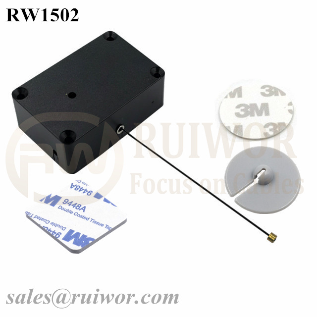 RW1502 Cuboid Multifunctional Retractable Cable with Dia 30mm Circular Adhesive ABS Plate for Store Security Product Position