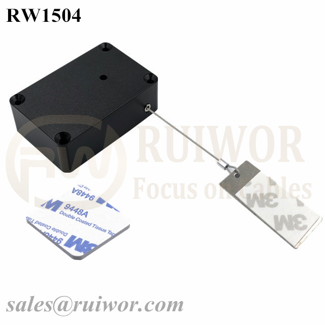 RW1504 Cuboid Multifunctional Retractable Cable with 45X19mm Rectangular Sticky metal Plate Used in Supermarkets Security Retail Display