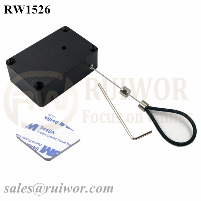 RW1526 Cuboid Multifunctional Retractable Cable with Adjustalbe Stainless Steel Anti-theft Cable Loop Coated with Silicone Hose