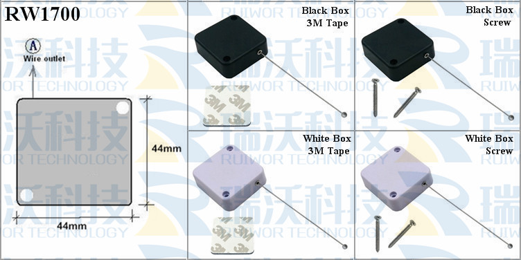 RW1700 Retractable Cable Reel specifications (cable exit details, box size details)