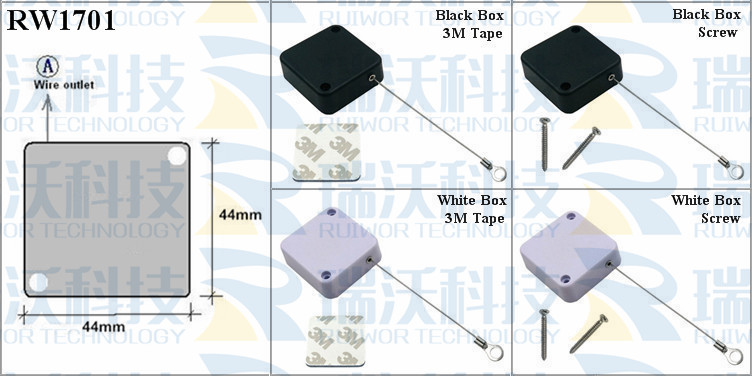 RW1701 Retractable Cable Reel specifications (cable exit details, box size details)
