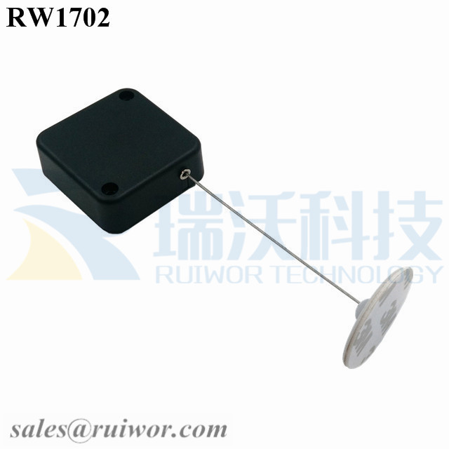 RW1702-Retractable-Cable-Reel-Black-Box-With-Diameter-30mm-Circular-Adhesive-ABS-Plate