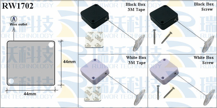 RW1702 Retractable Cable Reel specifications (cable exit details, box size details)