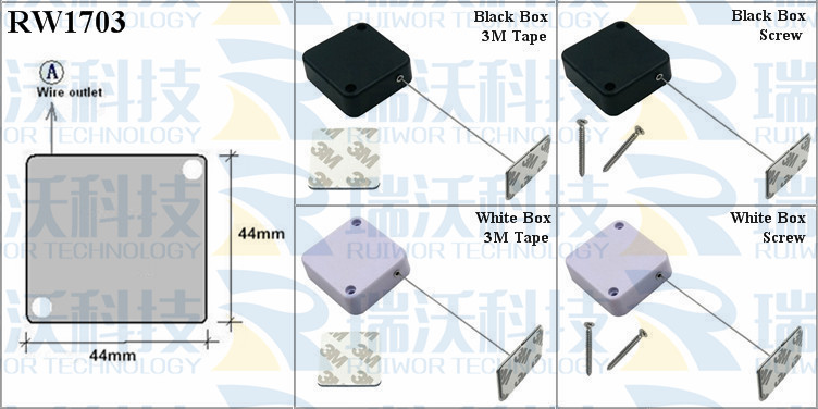 RW1703 Retractable Cable Reel specifications (cable exit details, box size details)