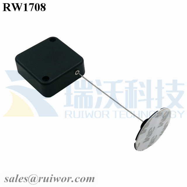 RW1708-Retractable-Cable-Reel-Black-Box-With-Diameter-38mm-Circular-Sticky-Flexible-ABS-Plate