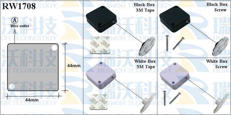 RW1708 Retractable Cable Reel specifications (cable exit details, box size details)