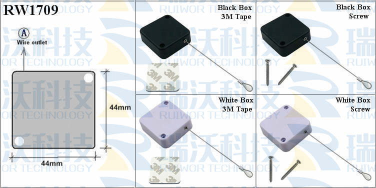 RW1709 Retractable Cable Reel specifications (cable exit details, box size details)