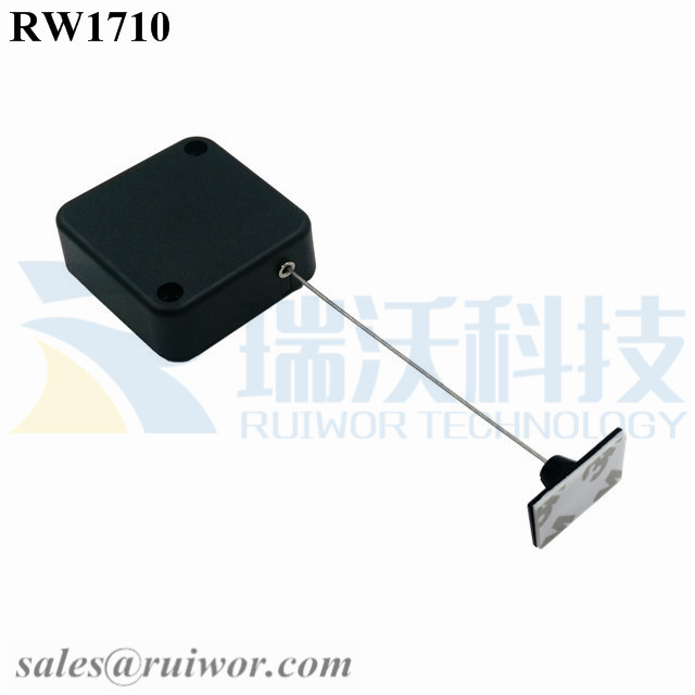 RW1710-Retractable-Cable-Reel-Black-Box-With-25X15mm-Rectangular-Adhesive-ABS-Plate