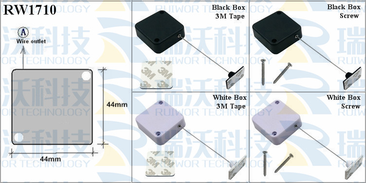 RW1710 Retractable Cable Reel specifications (cable exit details, box size details)