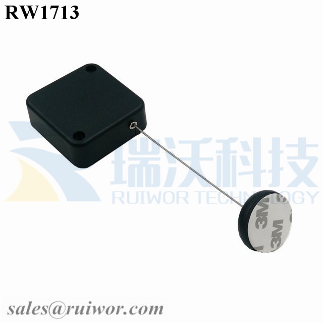 RW1713-Retractable-Cable-Reel-Black-Box-With-Diameter-30MM-Circular-Adhesive-ABS-Block