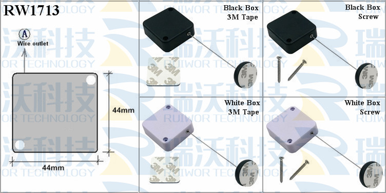 RW1713 Retractable Cable Reel specifications (cable exit details, box size details)