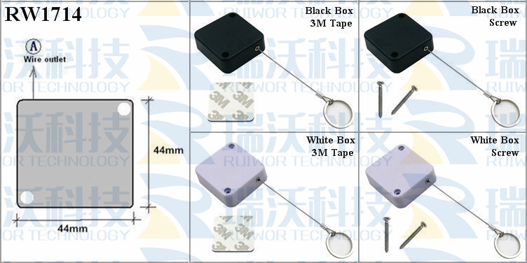 RW1714 Retractable Cable Reel specifications (cable exit details, box size details)