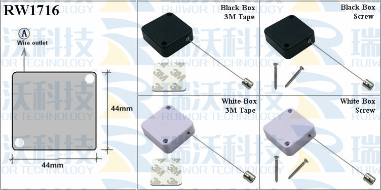 RW1716 Retractable Cable Reel specifications (cable exit details, box size details)