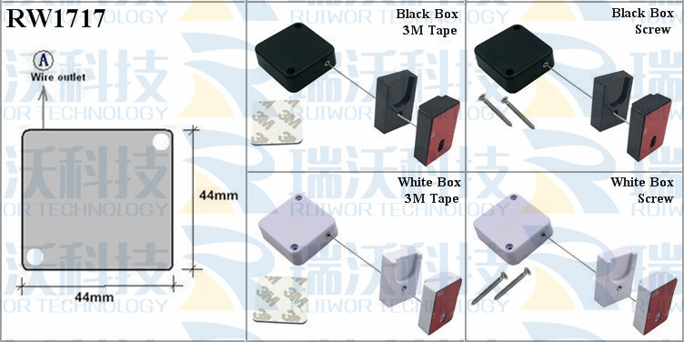 RW1717 Retractable Cable Reel specifications (cable exit details, box size details)