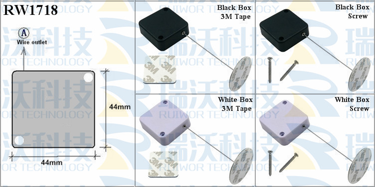 RW1718 Retractable Cable Reel specifications (cable exit details, box size details)