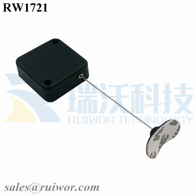 RW1721-Retractable-Cable-Reel-Black-Box-With-33X19MM-Oval-Sticky-Flexible-Plate-Cable-End